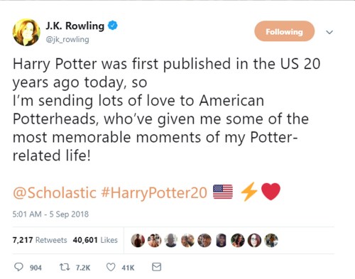 JK Rowling Tweet - 2018-09-05
